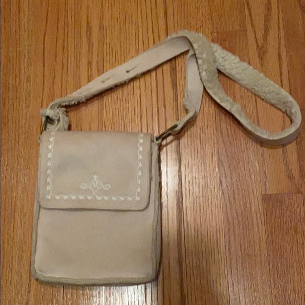 Beige suede cross body purse